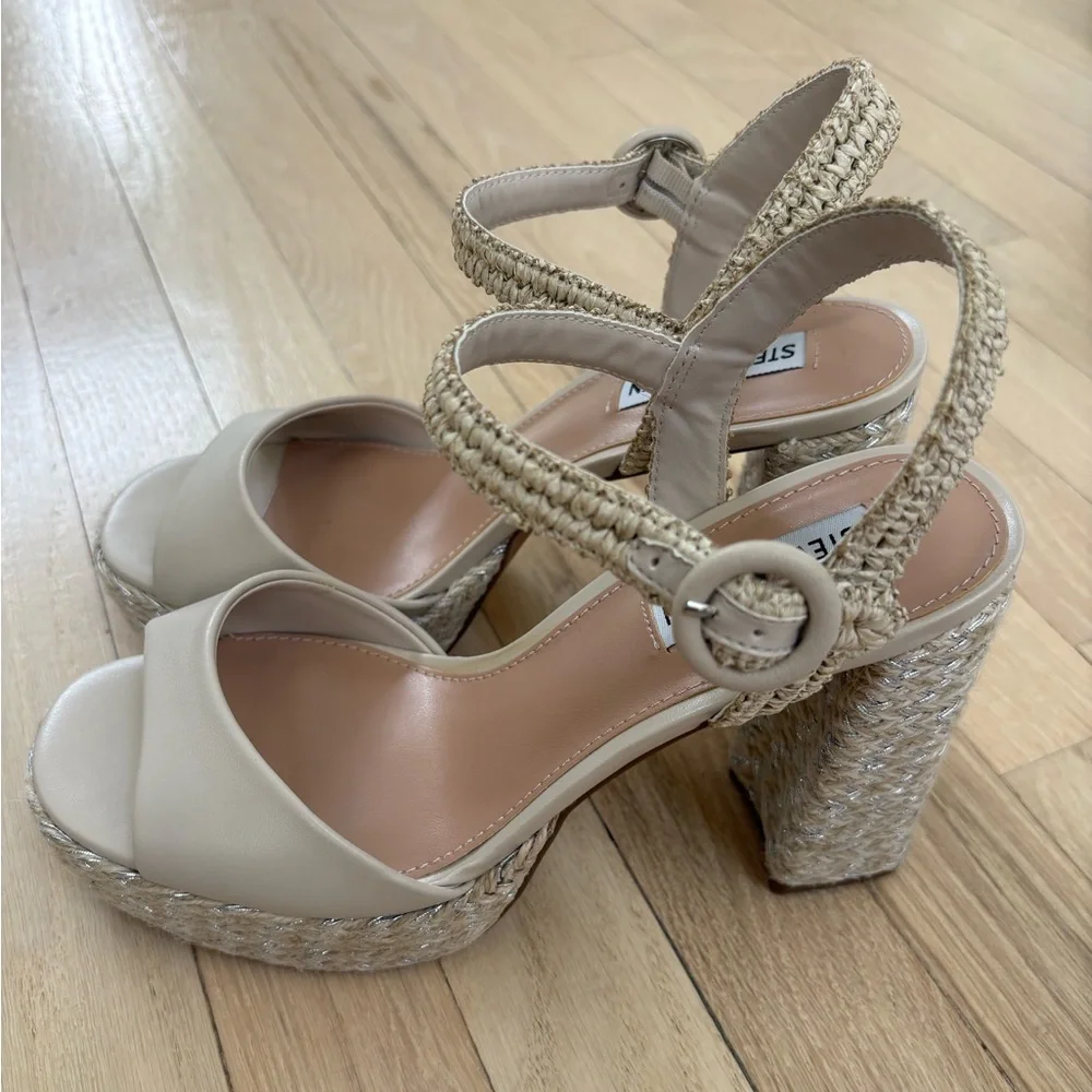 Steve Madden Cream Platform Heels with Ankle Strap - Picture 5 of 8
